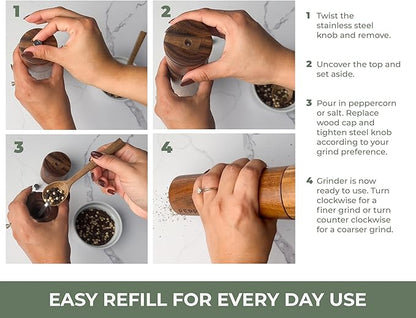 Saffron & Sage Premium Acacia Wood Salt and Pepper Grinder Set of 2-8” Tall - Image 8