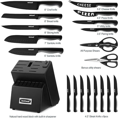 McCook® Premium Black Knife Sets, German Stainless Steel Kitchen Knives Block - Image 4