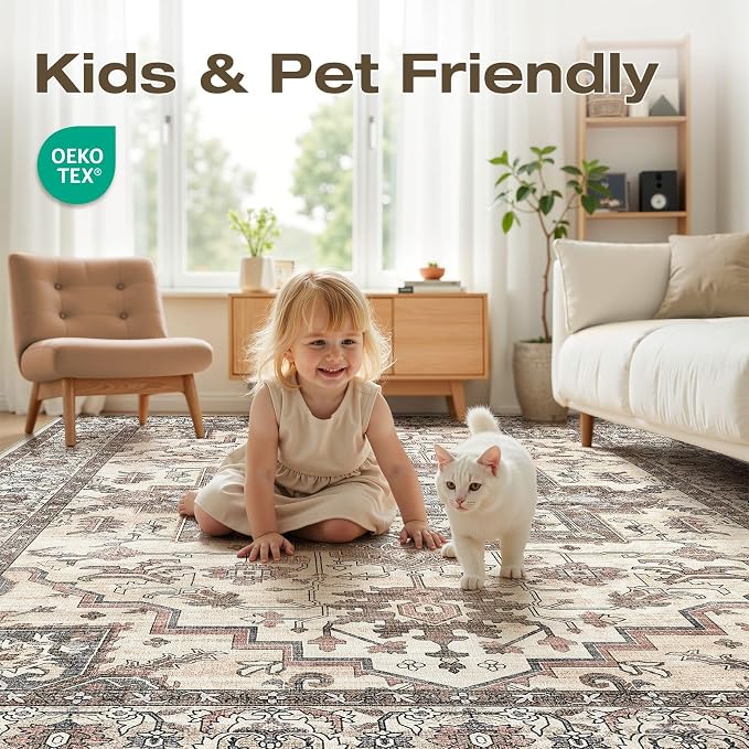 8x10 Area Rugs Living Room: Washable Vintage Rug Large Non-Slip Stain Resistant - Image 7