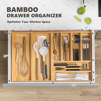 Kitchen Drawer Organizer Bins, Stackable Bamboo Deep Drawer Organizer - Image 3