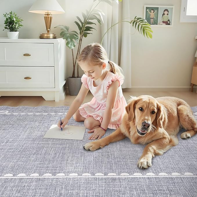 GarveeHome Scalloped Bow Rug for Living Room, Solid Grey Rug for Dorm, Washable - Image 7
