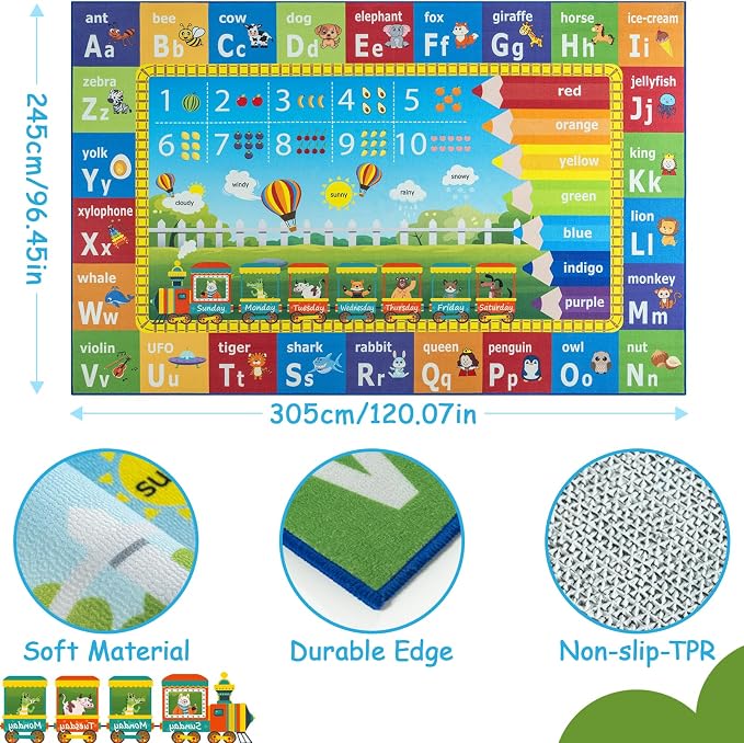 Unirea 8x10 Kids Rug for Playroom Classroom Bedroom, Washable Educational Play - Image 5