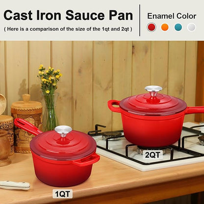 Enameled Cast Iron Sauce Pan, Leonyo 1 Qt & 2 Qt Saucepan Set, Cast Iron Dutch - Image 6