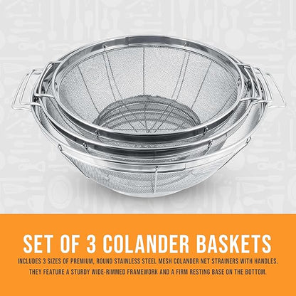 U.S. Kitchen Supply Set of 3 Stainless Steel Colander Strainers Net Baskets 5 - Image 7