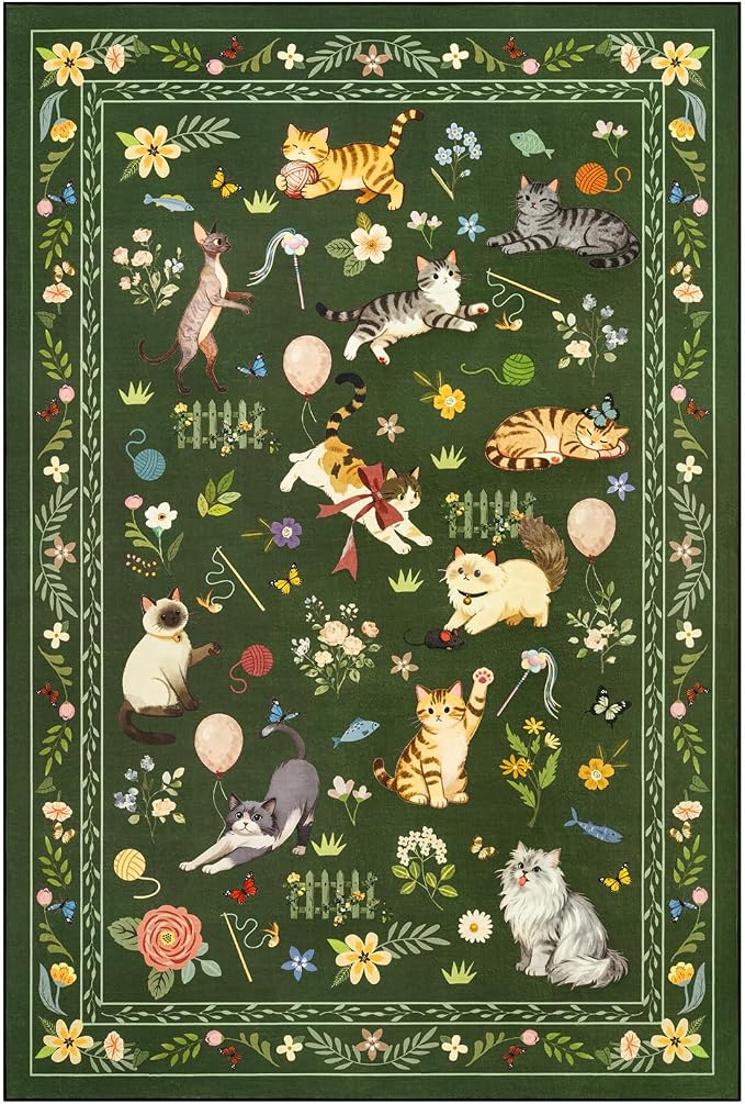Unirea 6x9 Dark Green Cat Area Rug - Image 2
