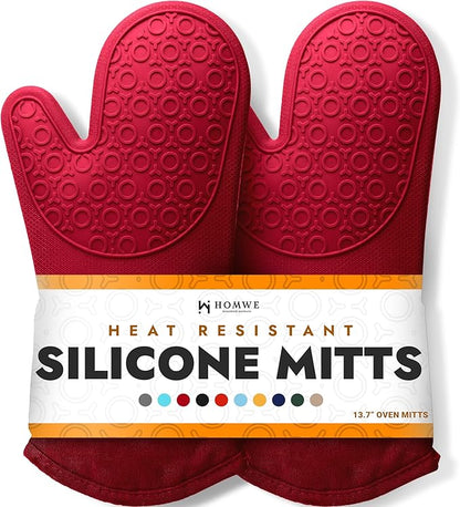 BPA-Free Silicone Oven Mitts Ultra Heat Resistant up to 500°F by HOMWE