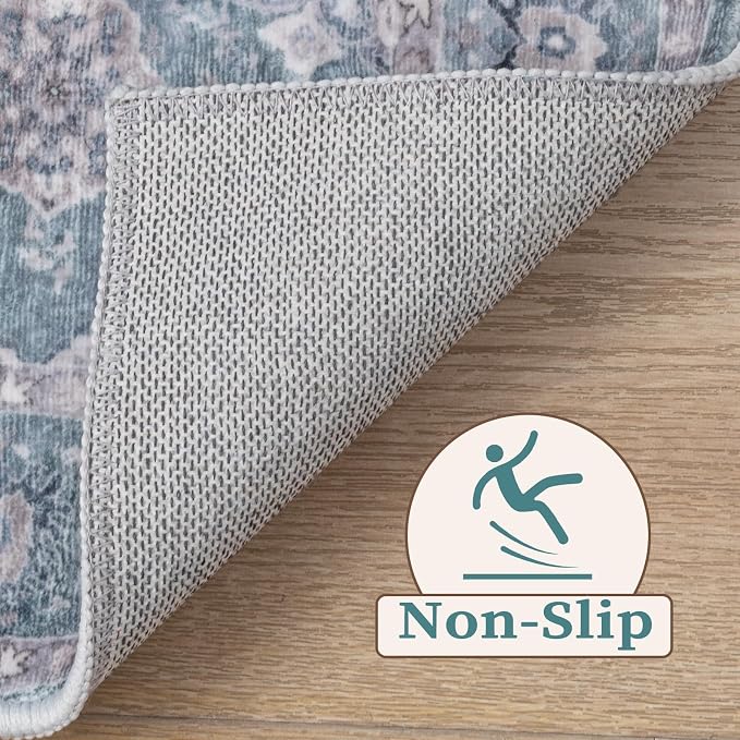SERISSA Vintage Floral Rugs for Entryway, 2x3 Blue Grey Entryway Rug Non-Slip - Image 3
