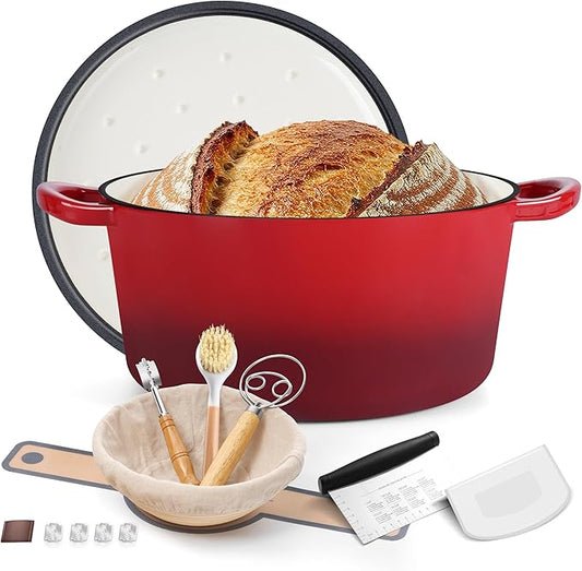 E-far Enameled Dutch Oven Pot for Bread Baking, 6QT Enameled Cast Iron Cookware by E-far