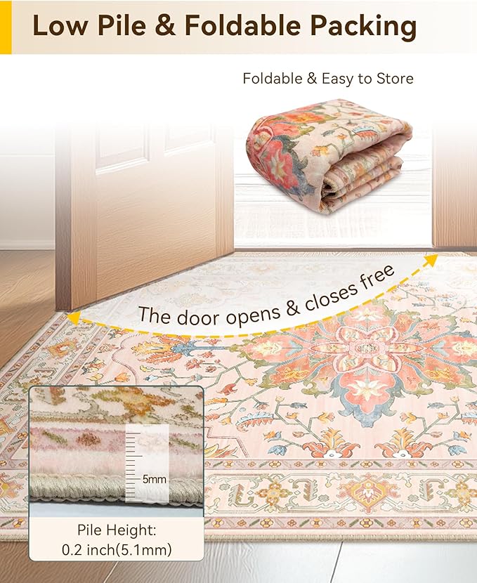 RELEANY Area Rugs 5'x8' Washable Non-Slip, Floral Vintage Distress Medallion - Image 5