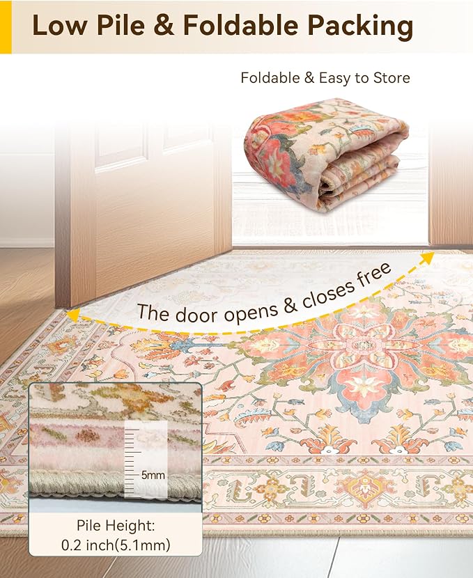 RELEANY Area Rugs 5'x7' Washable Non-Slip, Floral Vintage Distress Medallion - Image 6