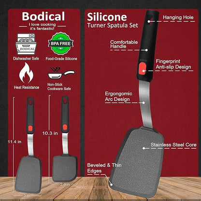 2 Pack Silicone Spatula Turner, 600°F Heat Resistant Kitchen Spatula Set - Image 2