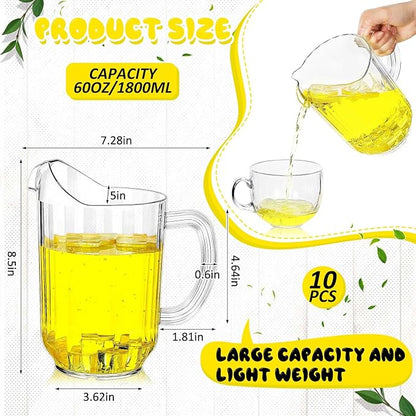 Tessco for you 10 Pcs Plastic Pitchers 60 Ounce Clear Restaurant Jug Large - Image 2
