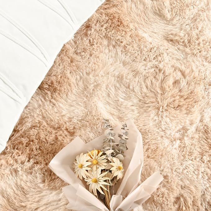 FlyDOIT Large Area Rugs for Living Room, 4x6 Feet Tie-Dyed Beige Shaggy Rug - Image 5