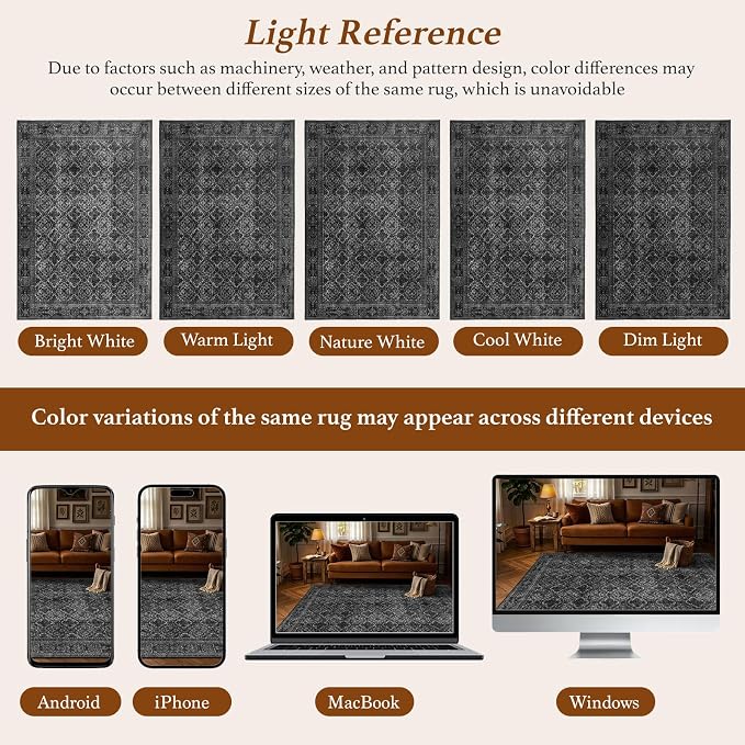 LIANLAM 5x7 Washable Area Rug, Vintage Boho Traditional Pattern, Non-Slip Stain - Image 8