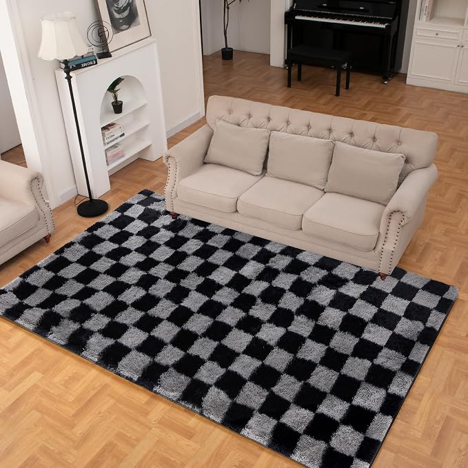 Super Soft Rug for Bedroom, 3x5 Ft Grey and Black Area Rug Classic Checkered - Image 6
