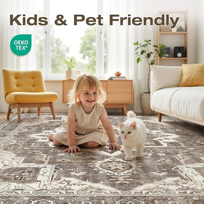 7x9 Washable Area Rugs for Living Room, Large Rug Non Slip Backing Vintage - Image 3