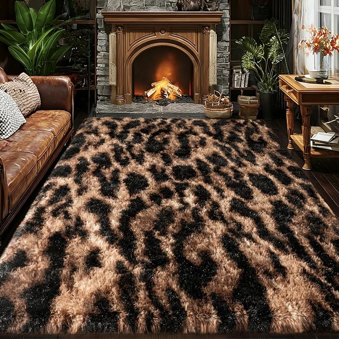 qulint Leopard Rug for Bedroom, 4x6 Fluffy Cheetah Rug for Living Room - Image 8
