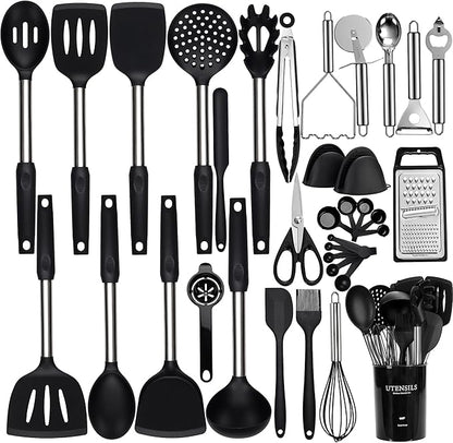 Silicone Cooking Utensils Set, NCUE 35 Pcs Kitchen Utensils Set by NCUE