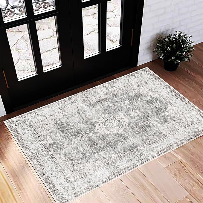 CHAMPLANT Washable Area Rug 2'x3' Door Mat Vintage Distressed Doormat Indoor by CHAMPLANT