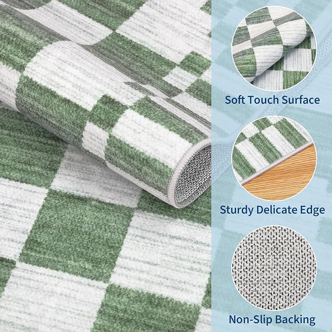 GarveeHome 2×8 Kitchen Runner Rug Non Slip, Sage Green Checkered Rug, Washable - Image 5