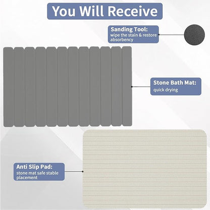 Large Stone Bath Mat 31.5 x 19.7in, Quick Dry Diatomaceous Earth Mats - Image 3