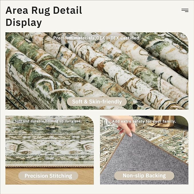 Soalmost 9x12 Area Rugs for Living Room, Non Slip Machine Washable Vintage Rugs - Image 6