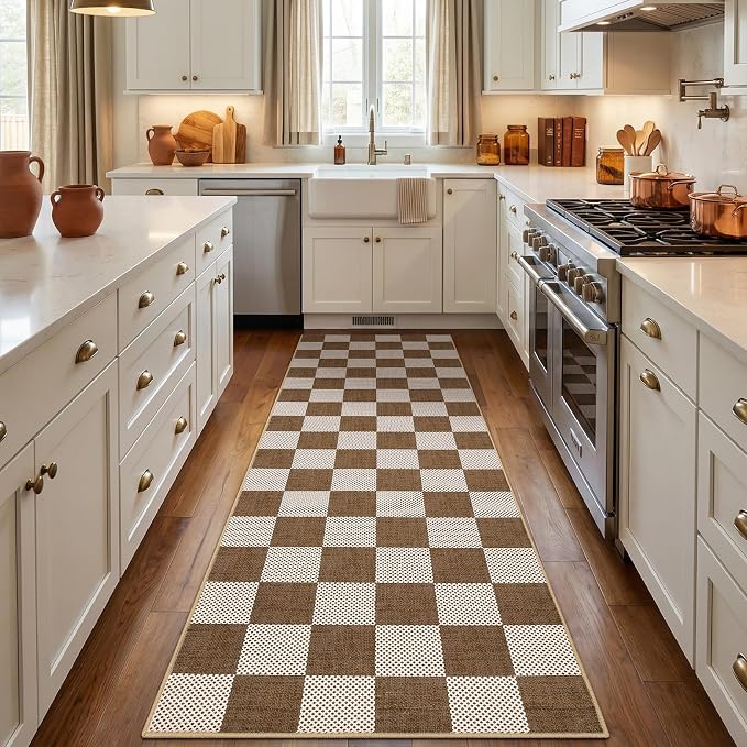 GarveeHome Checkered Terracotta Brown 5x7 Washable Rug Geometric Diamond Dot - Image 4
