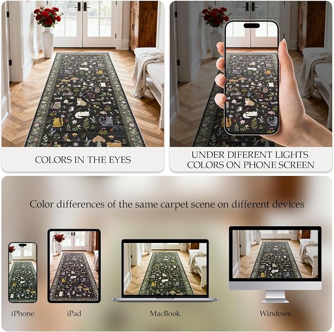 2x8 Washable Rug Runner, Non Slip Low Pile Hallway Cat Runner Rug, Stain - Image 4