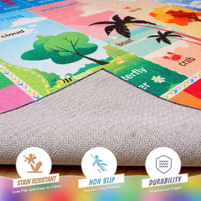 Macgace ABC Kids Rug for Playroom, 7x10 Washable Classroom Area Rugs, Toddler - Image 6