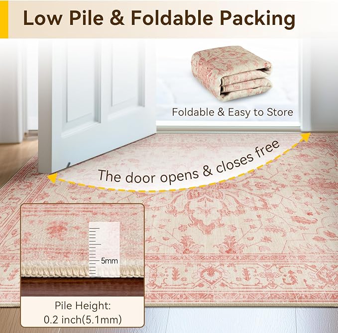 RELEANY Area Rugs 6'x9' Washable Non-Slip, Floral Vintage Distress Medallion - Image 3