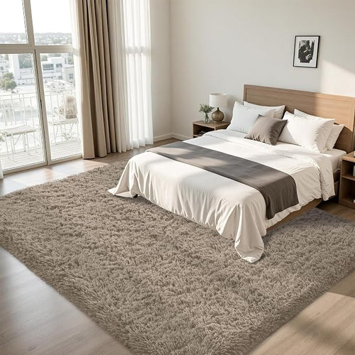 8x10 Area Rug for Living Room:Ultra Soft Fluffy Shag Grey Camel Rugs, Large - Image 2