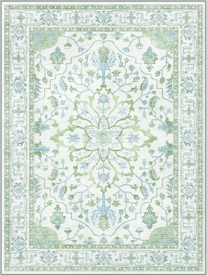 RELEANY Area Rugs Square 7ft Washable Non-Slip, Floral Vintage Distress - Image 8