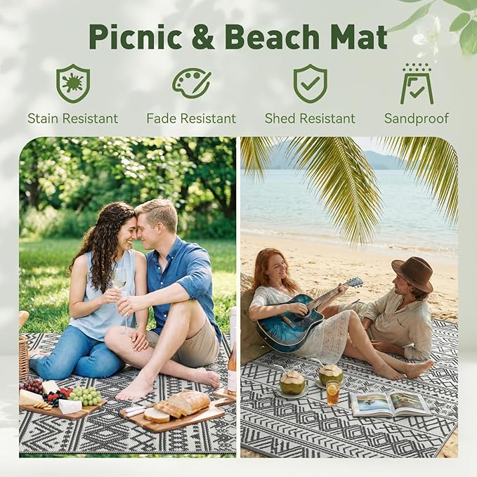 MontVoo Outdoor Rug Carpet Waterproof 9x12 Outdoor Patio Rug Mat Reverisble - Image 5