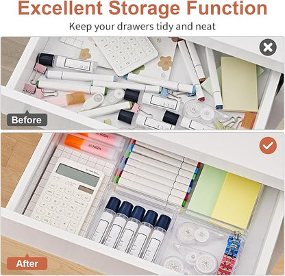 SMARTAKE 6 PCS Clear Plastic Drawer Organizers Set, Large Size Non-Slip Desk - Image 4