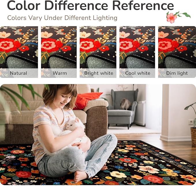 3x5 Area Rugs for Living Room Vacuum-Friendly Machine Washable Area Rug Flower - Image 5