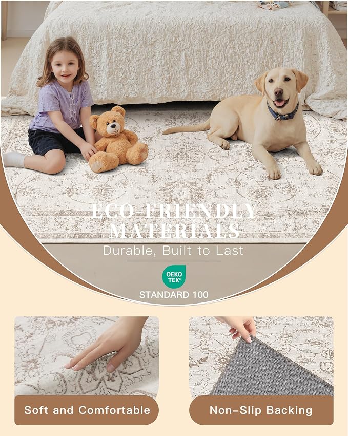 Madane 3x5 Area Rugs for Entryway, Washable Vintage Low Pile Non-Slip Throw - Image 5