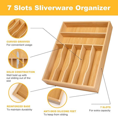 Kitchen Bamboo Silverware Organizer, Kitchen Drawer Organizer - Image 5