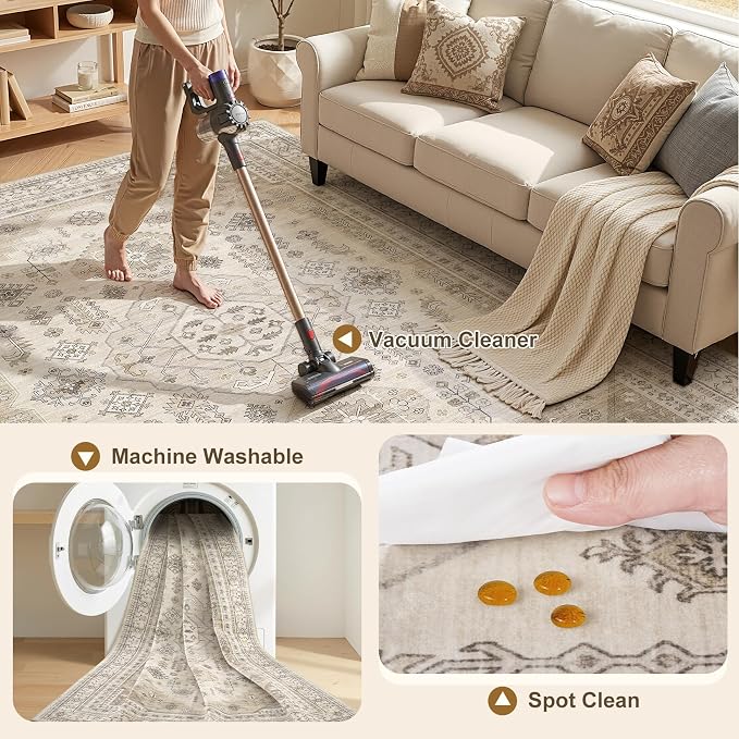 6x9 Washable Area Rug, Large Rugs - Image 2