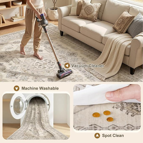 6x9 Washable Area Rug, Large Rugs - Image 2