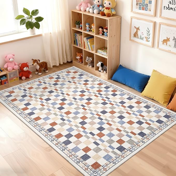 GarveeHome 4x6 Rug for Playroom Machine Washable Checkered Carpets for Bedroom - Image 7