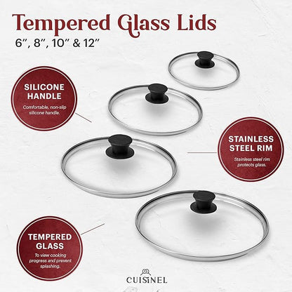Cuisinel 6"+8"+10+12"-Inch Cast Iron Skillets Set + Glass Lids + Silicone - Image 5