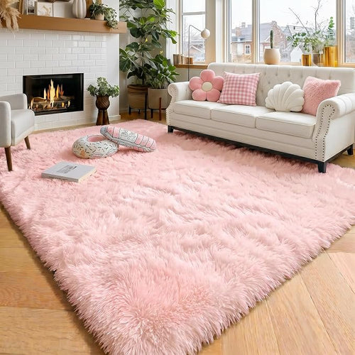 Amdrebio Pink Area Rug 6x9 for Girls Bedroom, Large Shag Fluffy Rugs for Living by Amdrebio