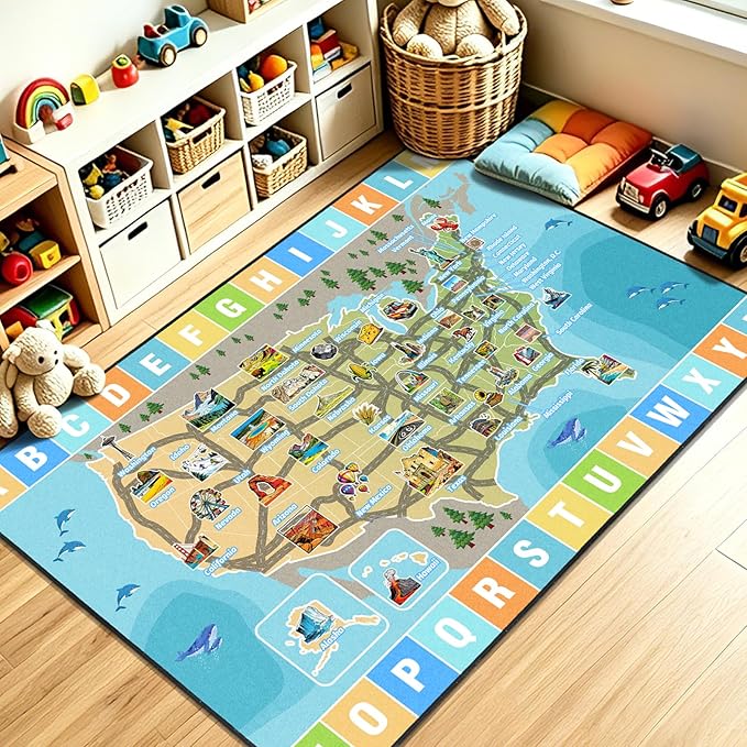 Car Rug Play Mat 5x7 ft, Race Track Map Road Rug - Image 9