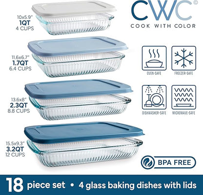 COOK WITH COLOR 8-Piece Deep Glass Baking Dish Set with Plastic Lids – - Image 2