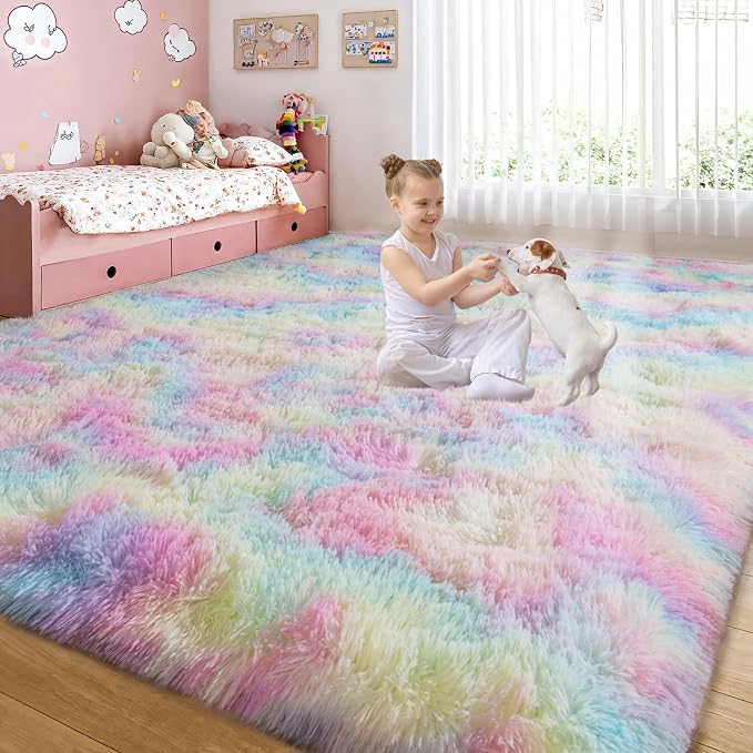 qulint 6x9 Colorful Rug for Bedroom, Large Fluffy Soft Living Room Area Rug by QULINT