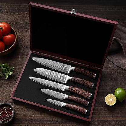 Wakoli EDIB 5-Piece Damascus Knife Set, Professional Kitchen Knives made of - Image 7