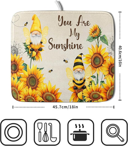 Giwawa Bee Gnomes Dish Drying Mat, Summer Sunflowers Elf Dish Drainer Mats - Image 2