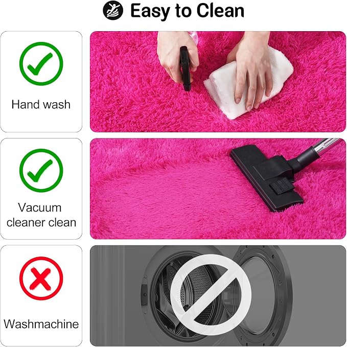 qulint 9x12 Area Rug for Living Room, Soft Fluffy Hot Pink Rugs for Bedroom - Image 4