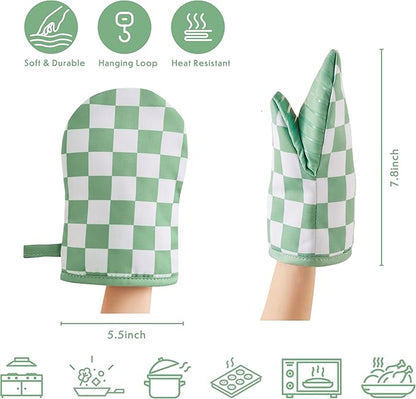 Ohocut Sage Green Checkered Mini Oven Mitts Heat Resistant, Vintage Retro - Image 5