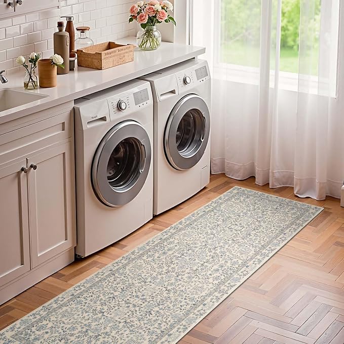 jinchan Zenith Floral Runner Rug 2x5 Washable Kitchen Runner Non-Slip Low-Pile - Image 4